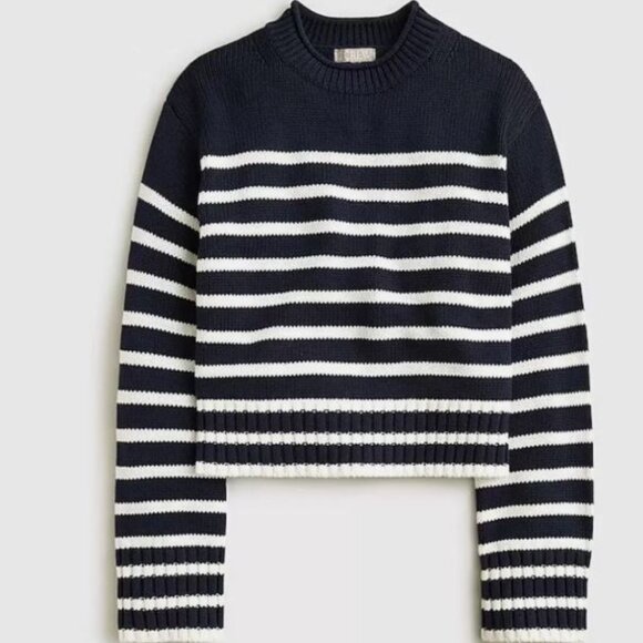 J CREW Rollneck™ Cotton Knit sweater in stripe BV396 Extra Small Navy & White - Picture 3 of 7